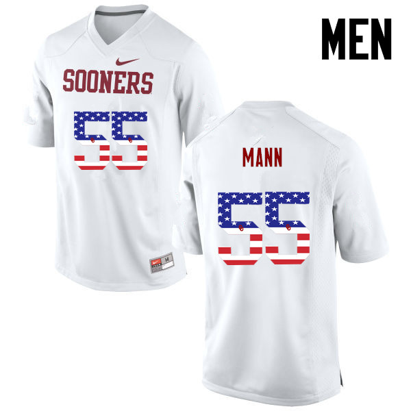Men Oklahoma Sooners #55 Kenneth Mann College Football USA Flag Fashion Jerseys-White